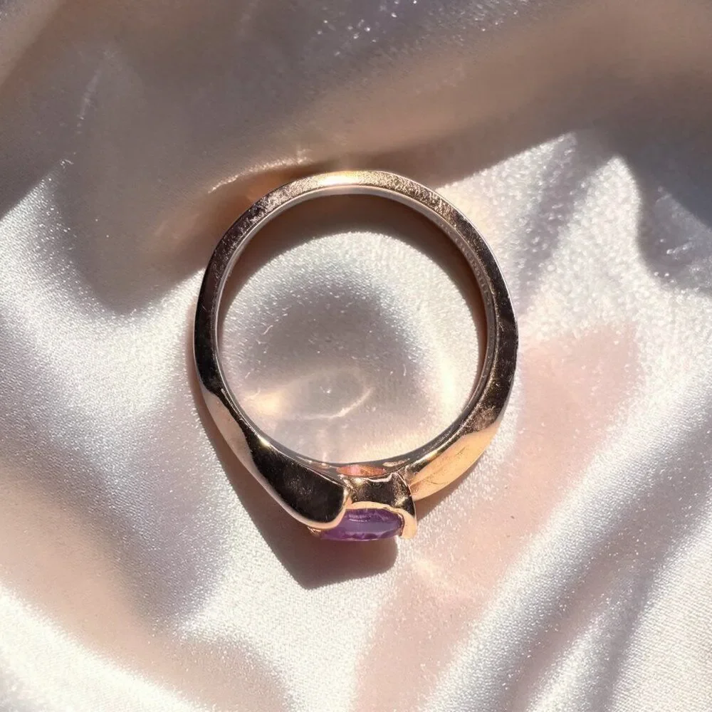 ESTATE- 10K Rose Gold Amethyst Ring -Solitaire Bypass -Size 6 -Pear Cut - 2.2g